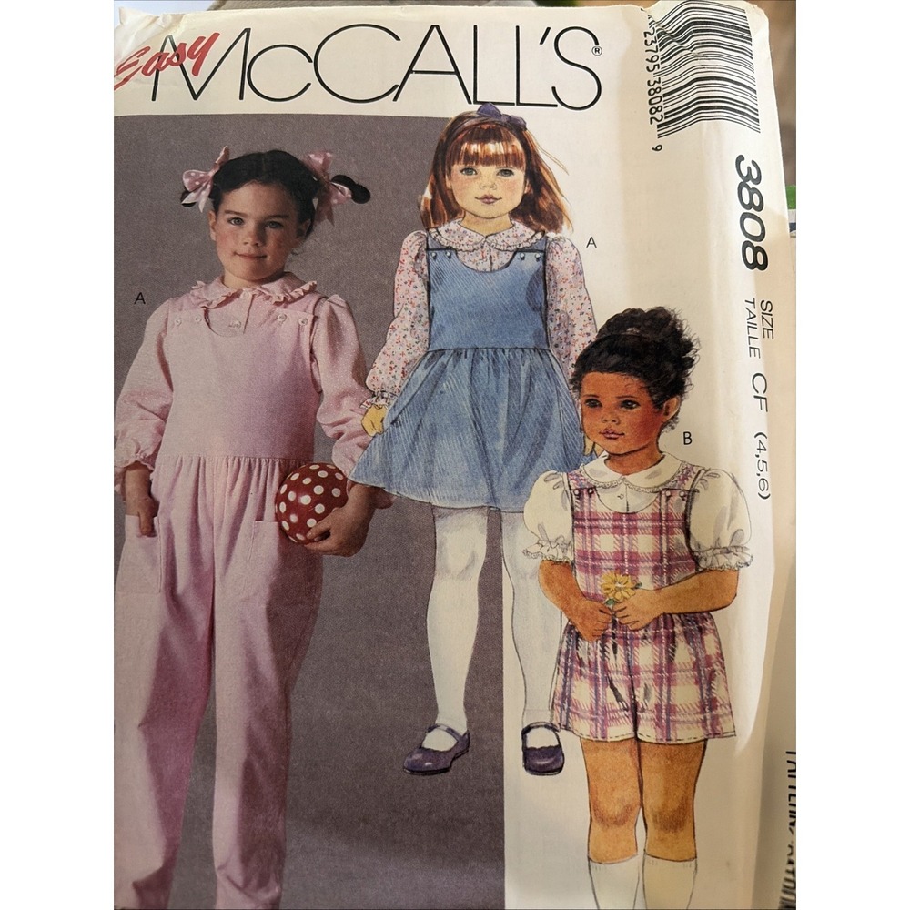 1980's McCall's Children's Outfit Sewing Pattern 3808 Size 4-6 Uncut